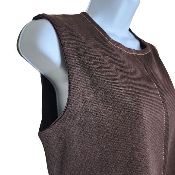 Vintage 1960s Sleeveless Shift Dress Womens Size M Brown Polyester Mod - Picture 2 of 4